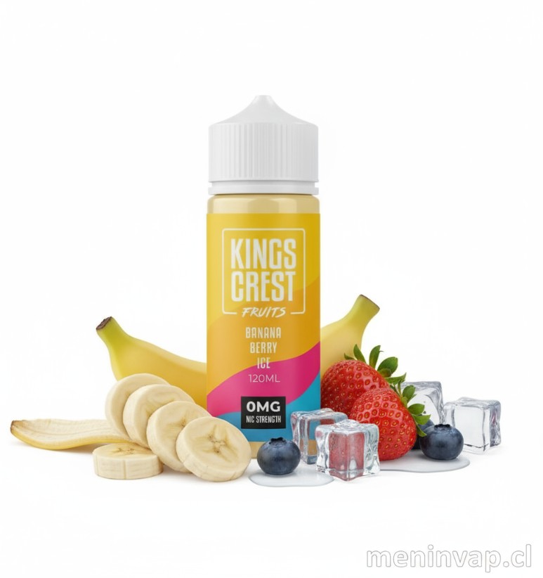 Imagen de Kings Crest Fruits Banana Berry Ice 120ml, e-liquid con sabor a plátano, frutos rojos y mentol.