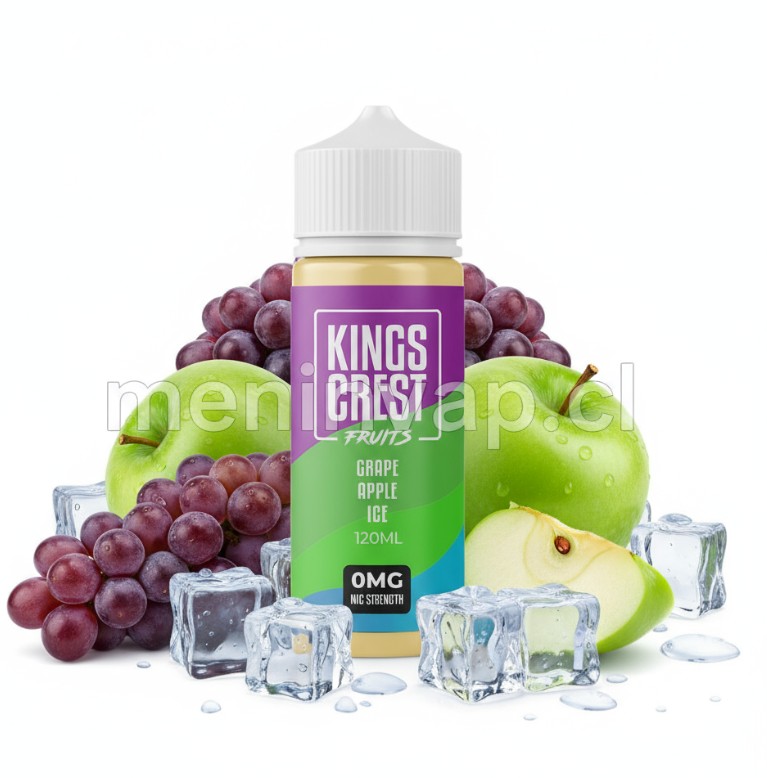 Imagen de Kings Crest Fruits Grape Apple Ice 120ml, e-liquid con sabor a uva, manzana y mentol.