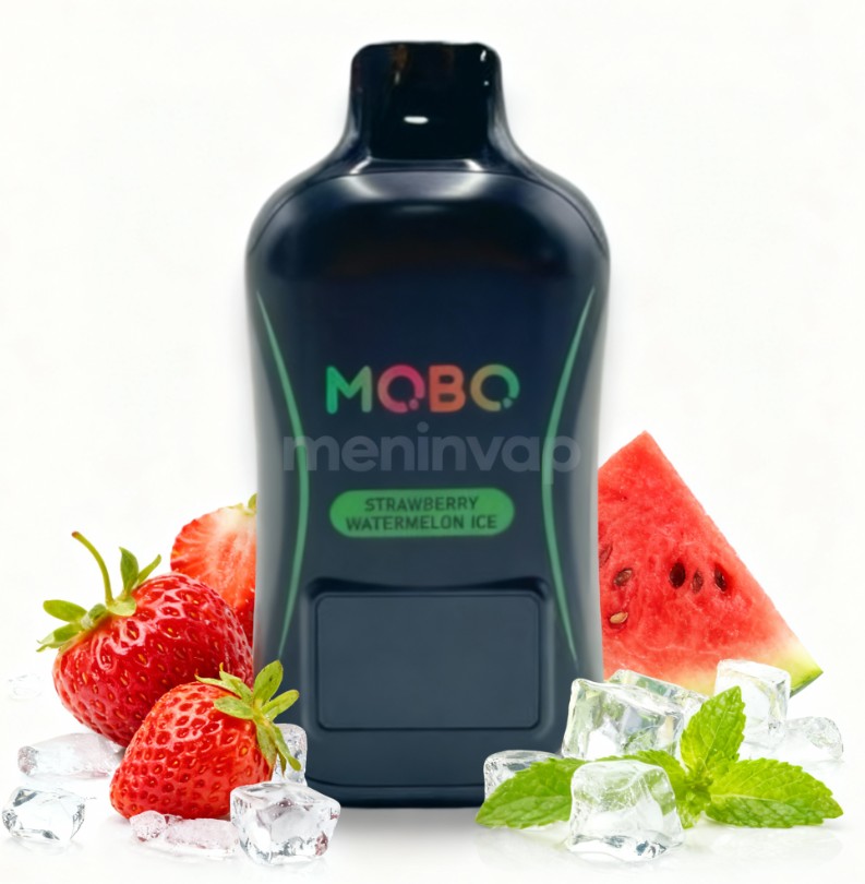 Imagen del vapeador MOBO 18000 Puff Strawberry Watermelon Ice, dispositivo desechable con sabor a frutilla, sandía y frescor helado.