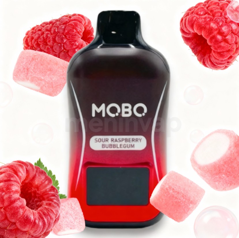 Imagen del vapeador Mobo 18000 Puff Sour Raspberry Bubblegum, vape desechable sabor frambuesa ácida y chicle.