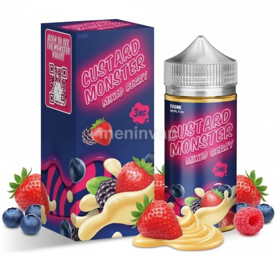 Botella Custard Monster Mixed Berry 100ml e-liquid con sabor a mezcla de frutos del bosque y natilla cremosa