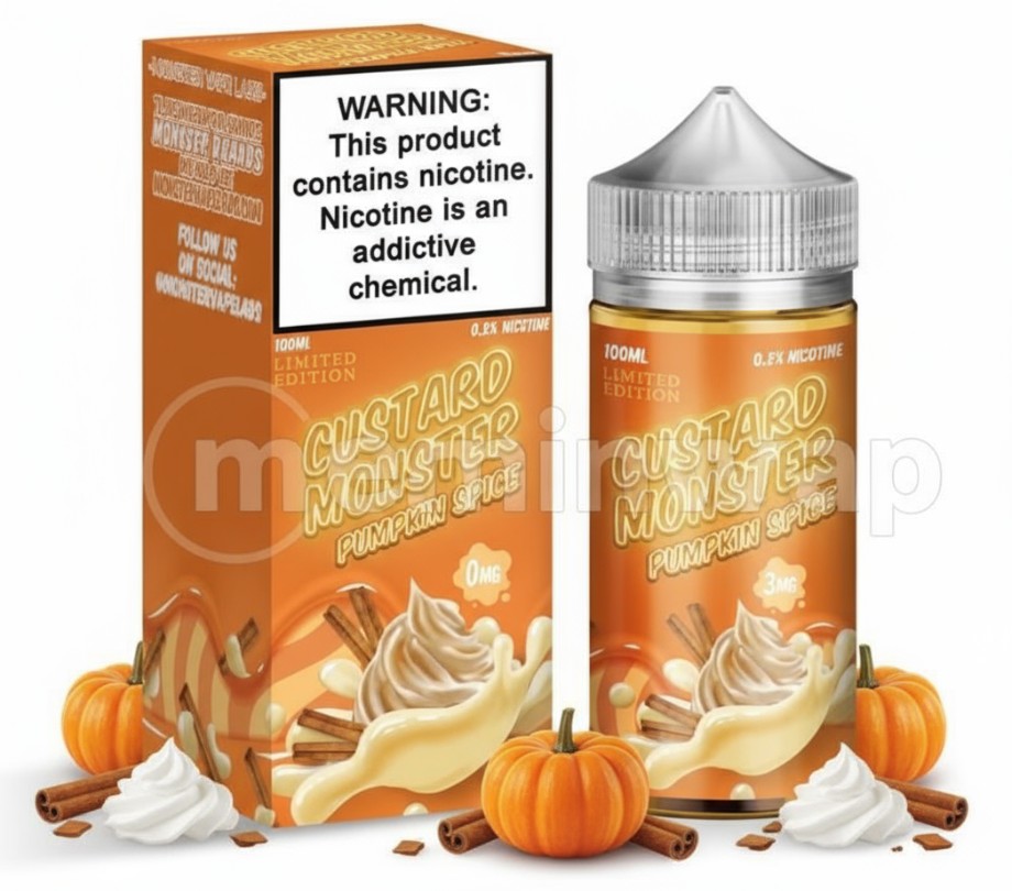 Botella Custard Monster Pumpkin 100ml e-liquid con sabor a calabaza especiada y crema pastelera