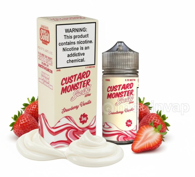 Botella Custard Monster Strawberry 100ml e-liquid con sabor a crema pastelera de vainilla y fresas naturales