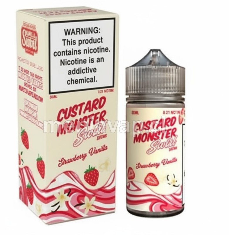 Imagen de Custard Monster Swirl Strawberry Vainilla 100ml mostrando referencias de fresa y vainilla.