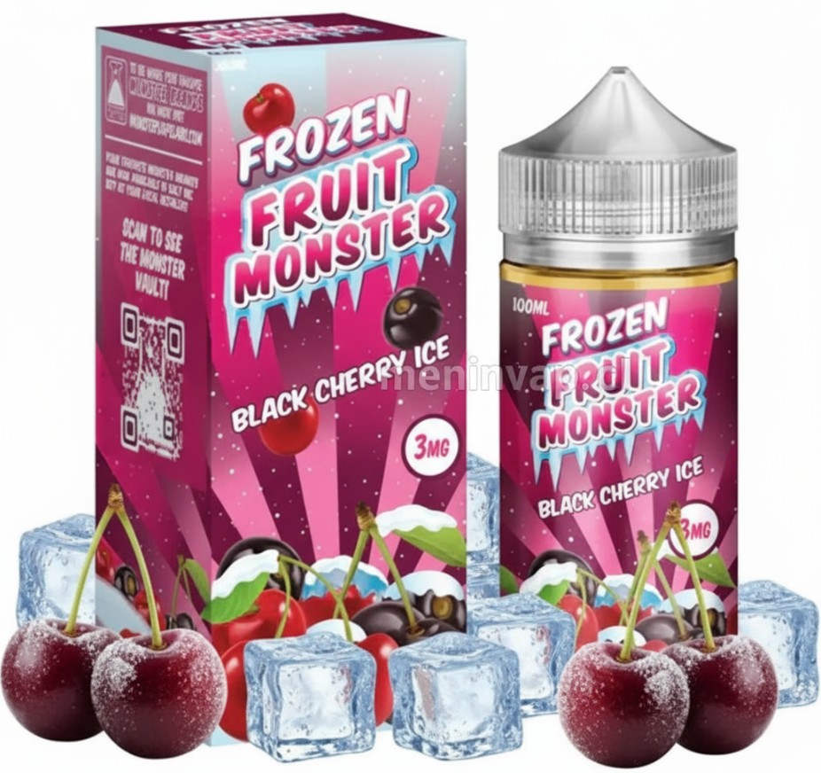 Imagen de Frozen Fruit Monster Black Cherry Ice 100ml con cerezas negras y hielo mentolado.
