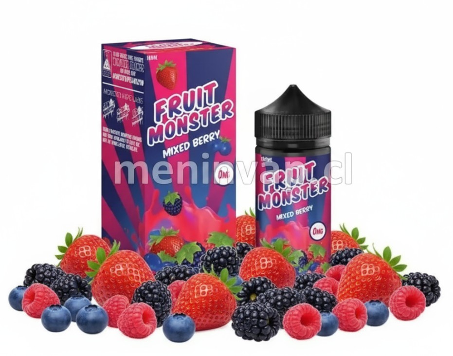 Imagen del líquido Fruit Monster Mixed Berry 100ML, con fresas, arándanos, moras y frambuesas.