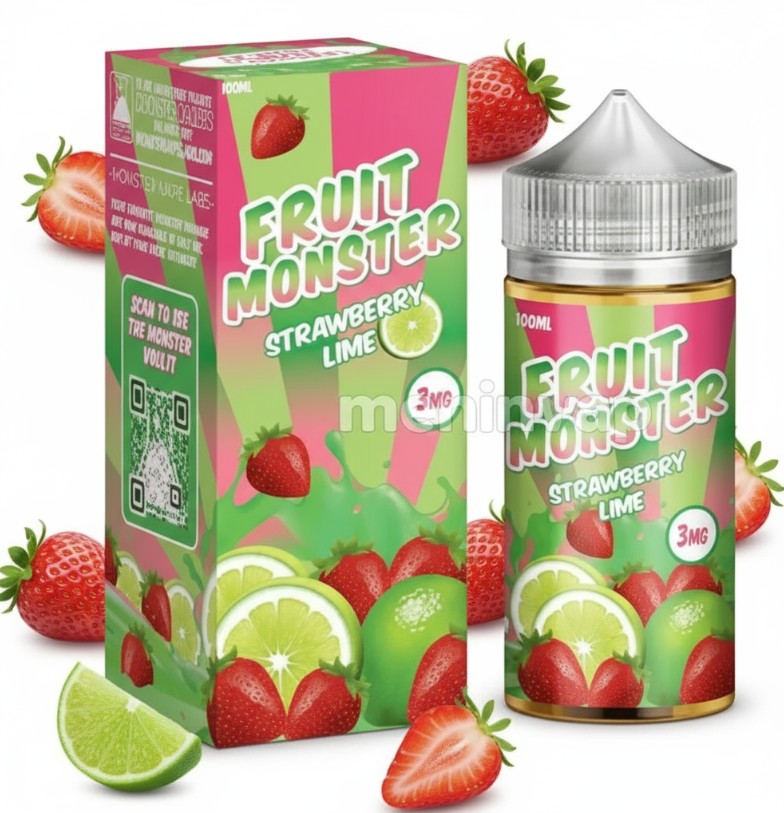 Botella Fruit Monster Strawberry Lime 100ml e-liquid con sabor a fresa y lima fresca