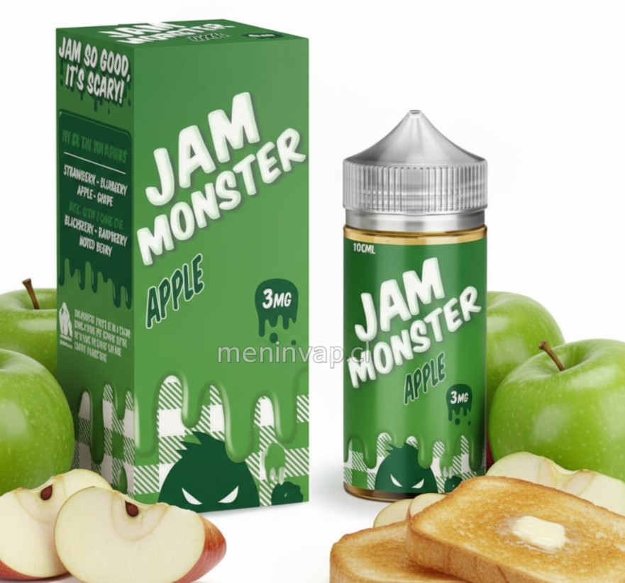 Imagen de Jam Monster Apple 100ml con manzana verde fresca y detalles de mermelada.