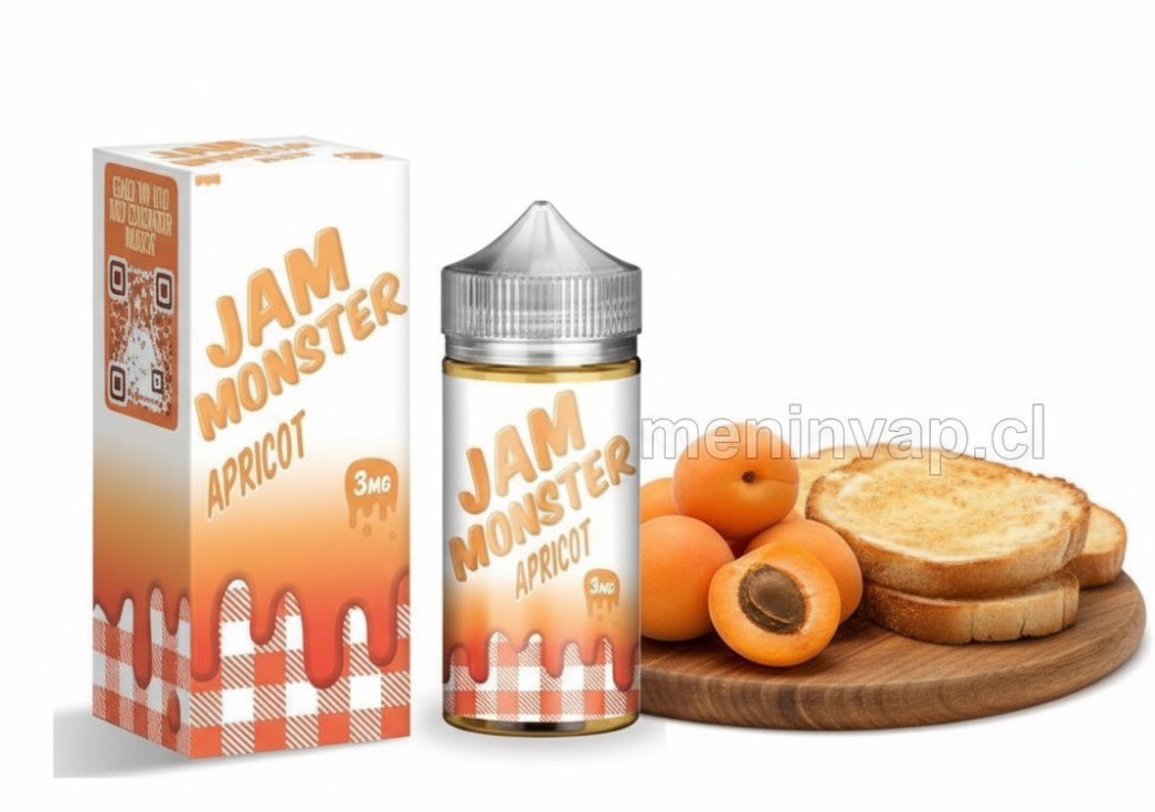 Imagen de Jam Monster Apricot 100ml con albaricoques frescos.
