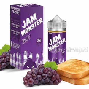 Imagen de Jam Monster Grape 100ml con uvas frescas y detalles de mermelada.