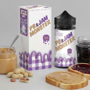 Imagen de Jam Monster PB Grape 100ml con maní, uvas frescas, mermelada y tostadas.