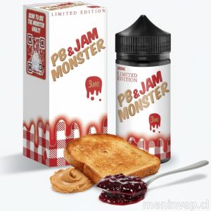 Imagen de PB & Jam Monster Strawberry 100ml con referencias a mantequilla de maní y fresas frescas.