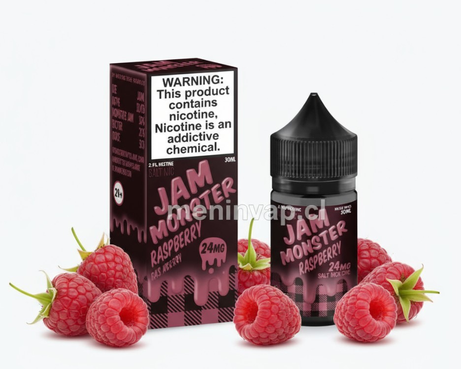 Imagen de Salt Jam Monster Raspberry 30ml con frambuesas y sales de nicotina.