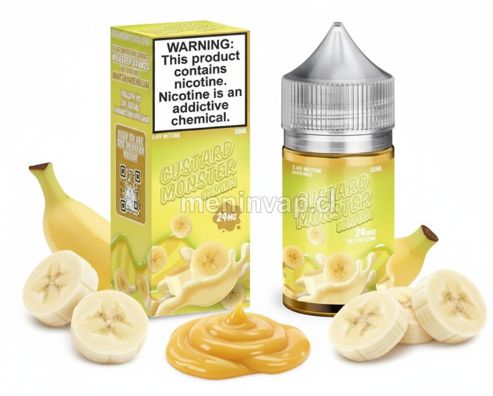 Imagen de Salt Custard Monster Banana 30ml con crema pastelera y plátano maduro.