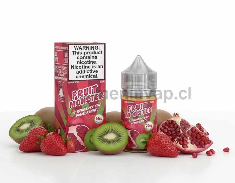 Imagen de Salt Fruit Monster Strawberry Kiwi Pomegranate 30ml con frutas frescas y sales de nicotina.