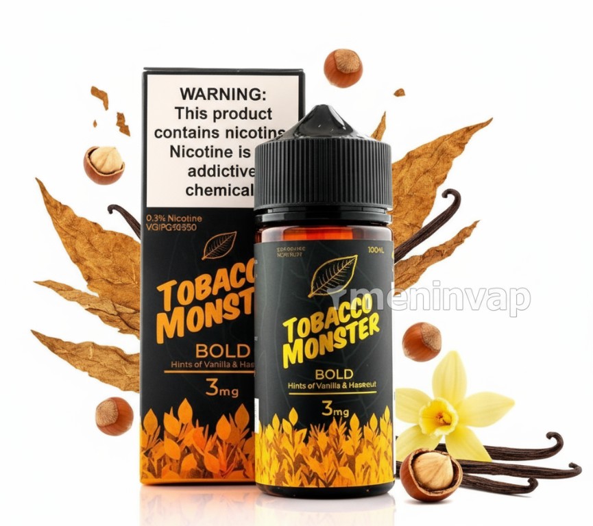 Botella Tobacco Monster Bold 100ml e-liquid con sabor a tabaco seco, vainilla y avellanas