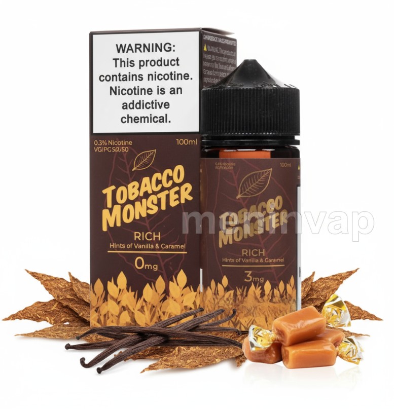 Botella Tobacco Monster Rich 100ml e-liquid sabor tabaco maduro, vainilla y caramelo