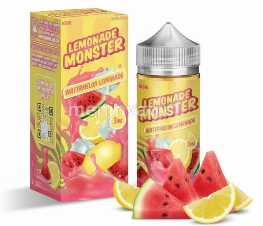 Imagen de Watermelon Lemonade Lemonade Monster 100ml con referencias a sandía y limón en un diseño refrescante.