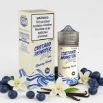 Imagen de Custard Monster Swirl Blueberry Vanilla 100ml con referencias de crema de vainilla y arándanos frescos.